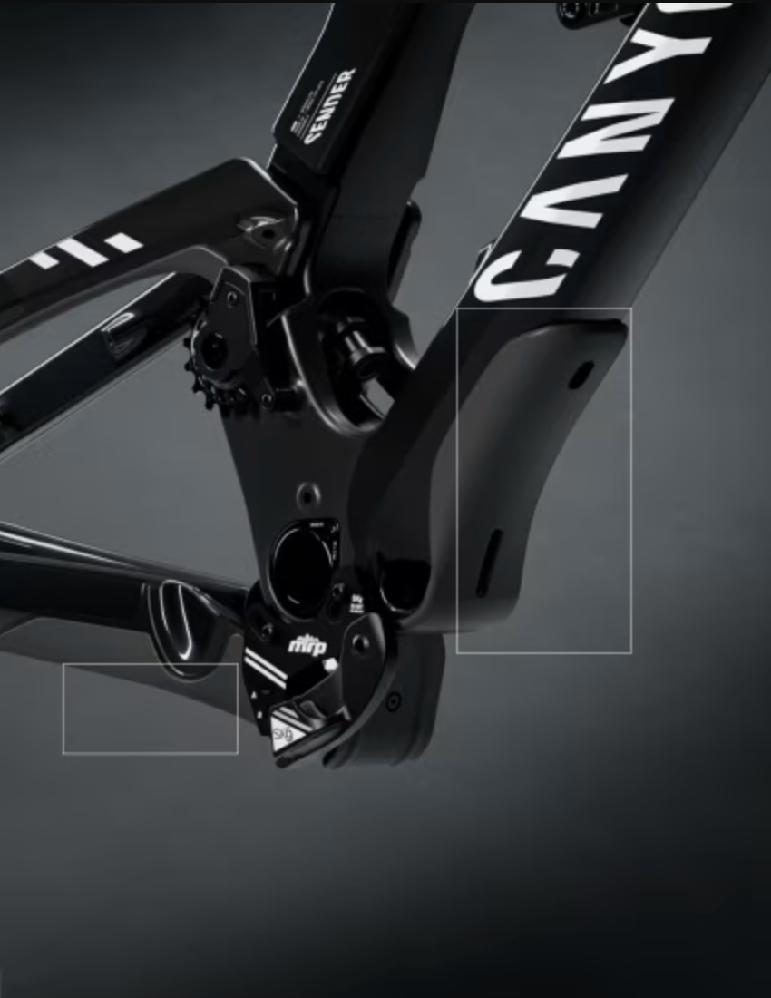 Canyon Sender frame with integrated frame protection covers.