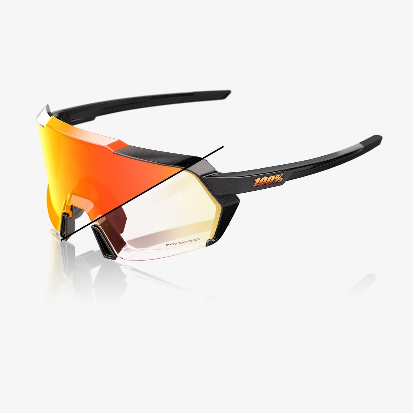 100% Korbin - Gloss Metallic Black - Orange Flash Mirror Photochromatic Lens